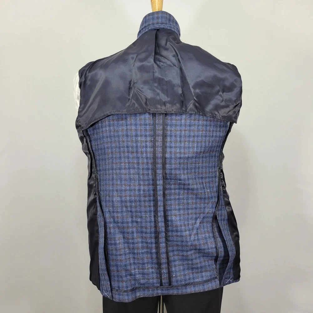JOS A BANK Mens‎ Sport Coat Cotton Wool Silk Linen Navy Brown Checked 48R NEW